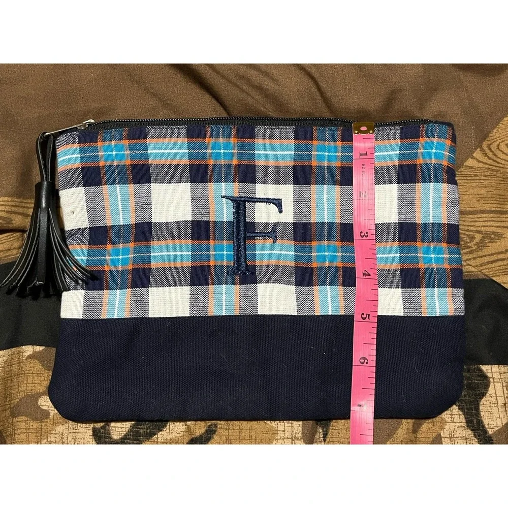 Makeup Bag Cosmetic Fabric Pouch Purse Toiletry Plaid Embroidered 